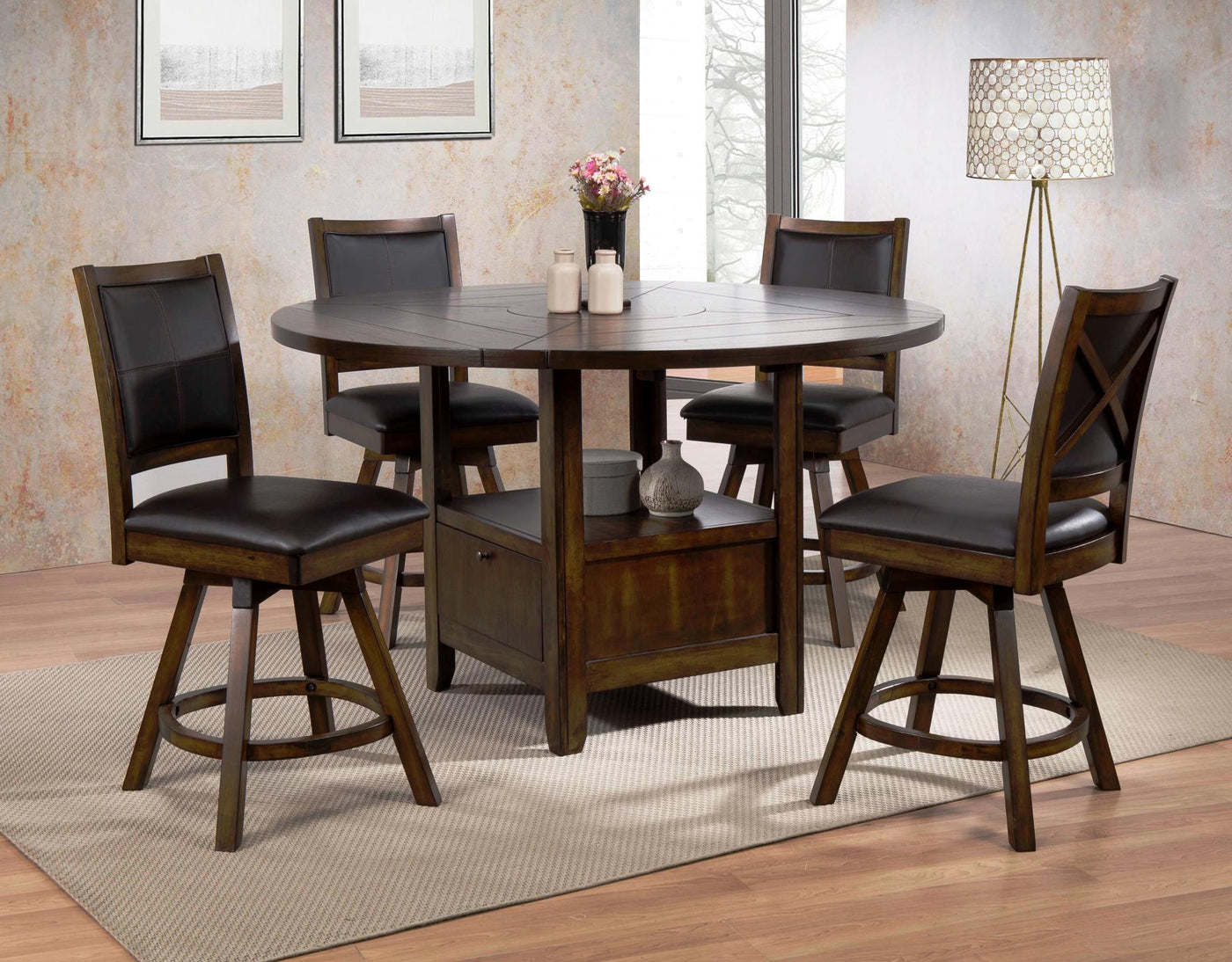 Nashville 5-Pieces Counter Height Dining Table With Storage Base