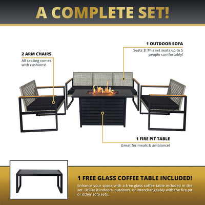 Ore 5-Piece Outdoor Fire Pit Table Set for Patio
