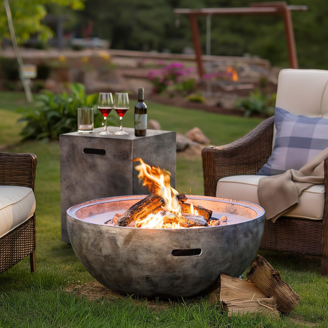 Stonebridge 31-Inch Concrete Fire Pit Bowl Side Table Set