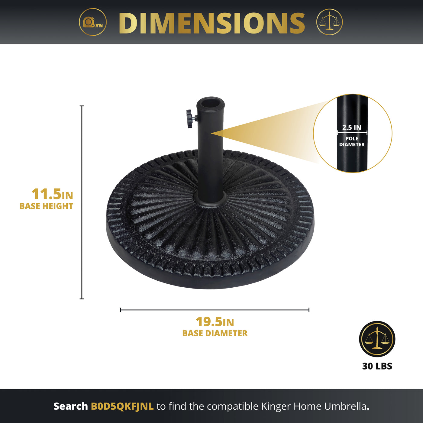 Stella 19.5" 30 lb Heavy Duty Round Umbrella Base for Patio