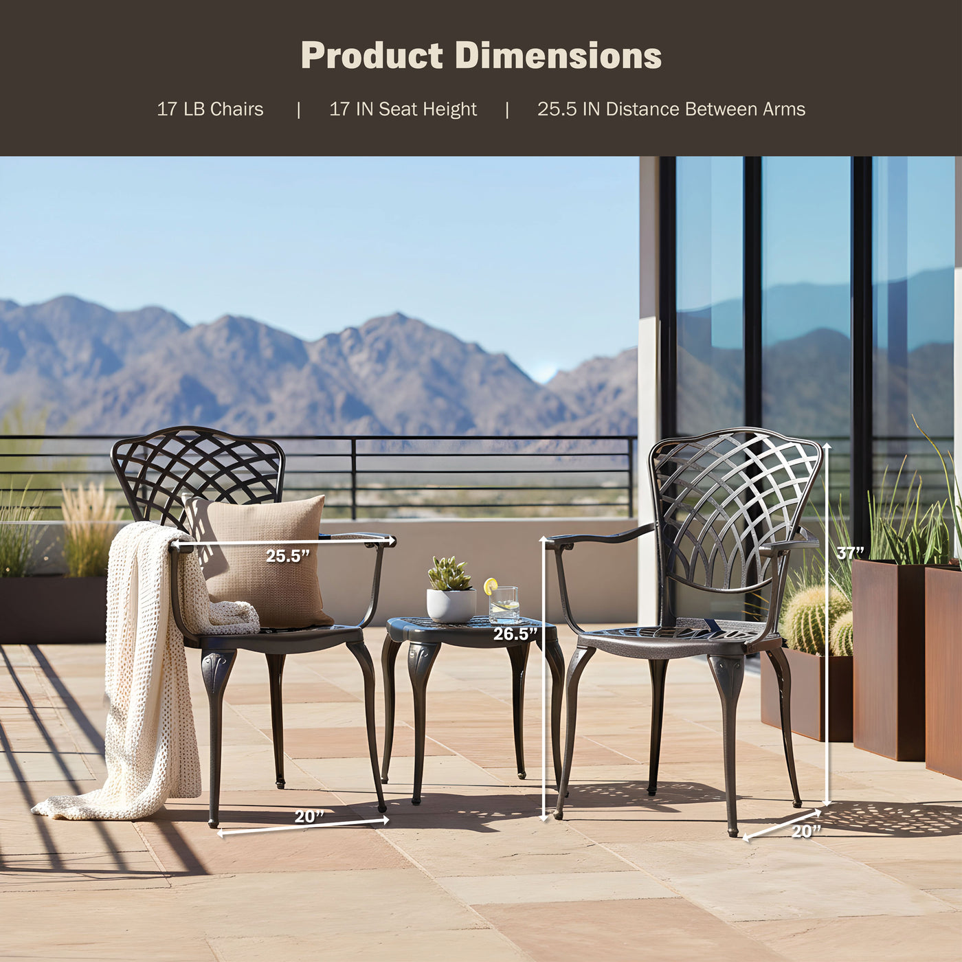 Arden 2-Piece Outdoor Dining Chair Set for Patio