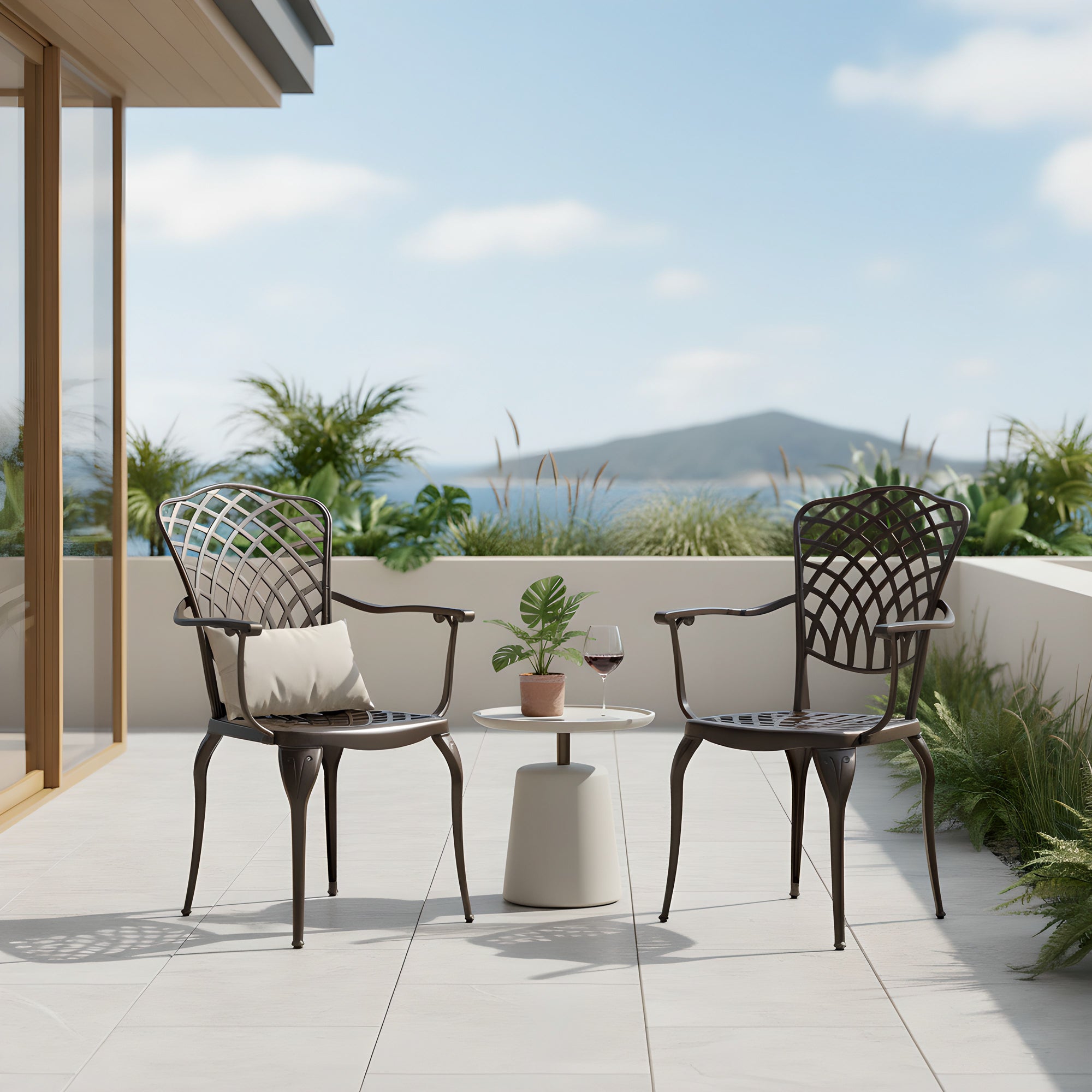 Kinger Home Arden 2-Piece Cast Aluminum Patio Dining Chair Set, Bronze