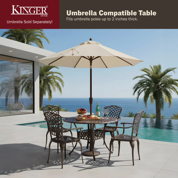 2 piece patio set with umbrella Kinger Home Arden 5-Piece Outdoor Metal Patio Dining Set, Bronze