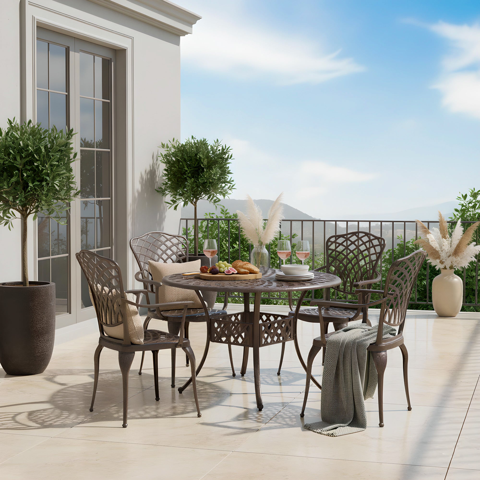 Kinger Home Arden 5-Piece Outdoor Metal Patio Dining Set, Bronze