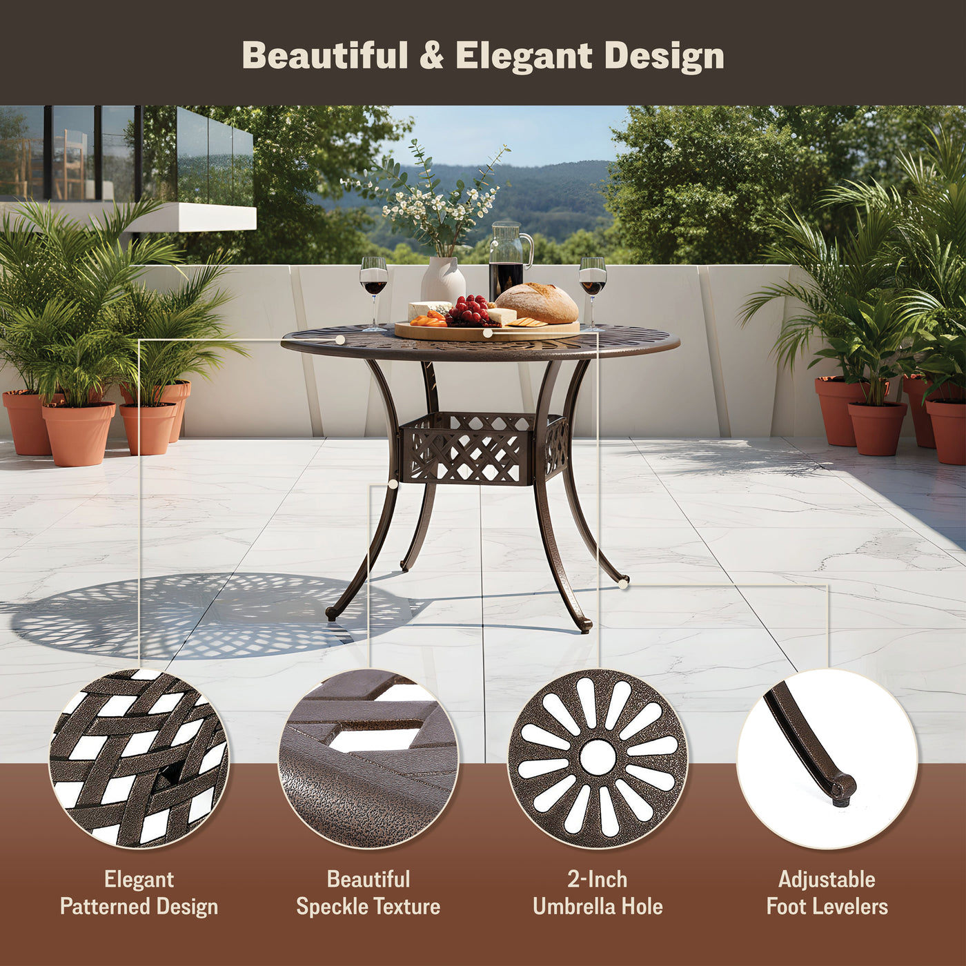 Arden 41" Round Outdoor Dining Table for Patio