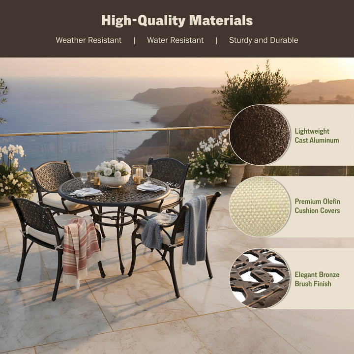 5 piece patio dining set with umbrella Kinger Home 5-Piece Harmon Cast Aluminum Patio Dining Set