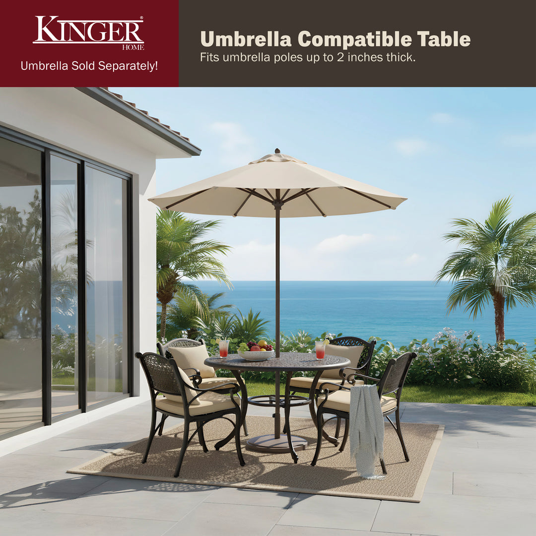high top patio table with umbrella Kinger Home 5-Piece Harmon Cast Aluminum Patio Dining Set