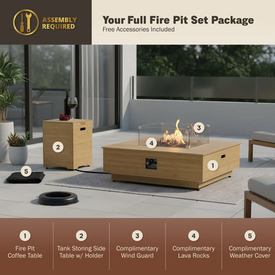 Harmony 43-Inch Bamboo Fire Pit Coffee Table & Side Table Set
