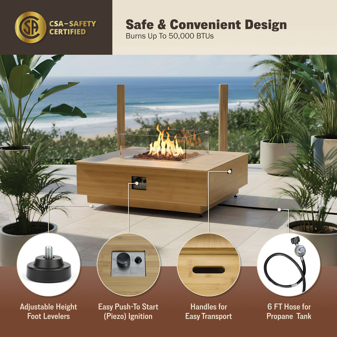 Harmony 43-Inch Bamboo Fire Pit Coffee Table & Side Table Set