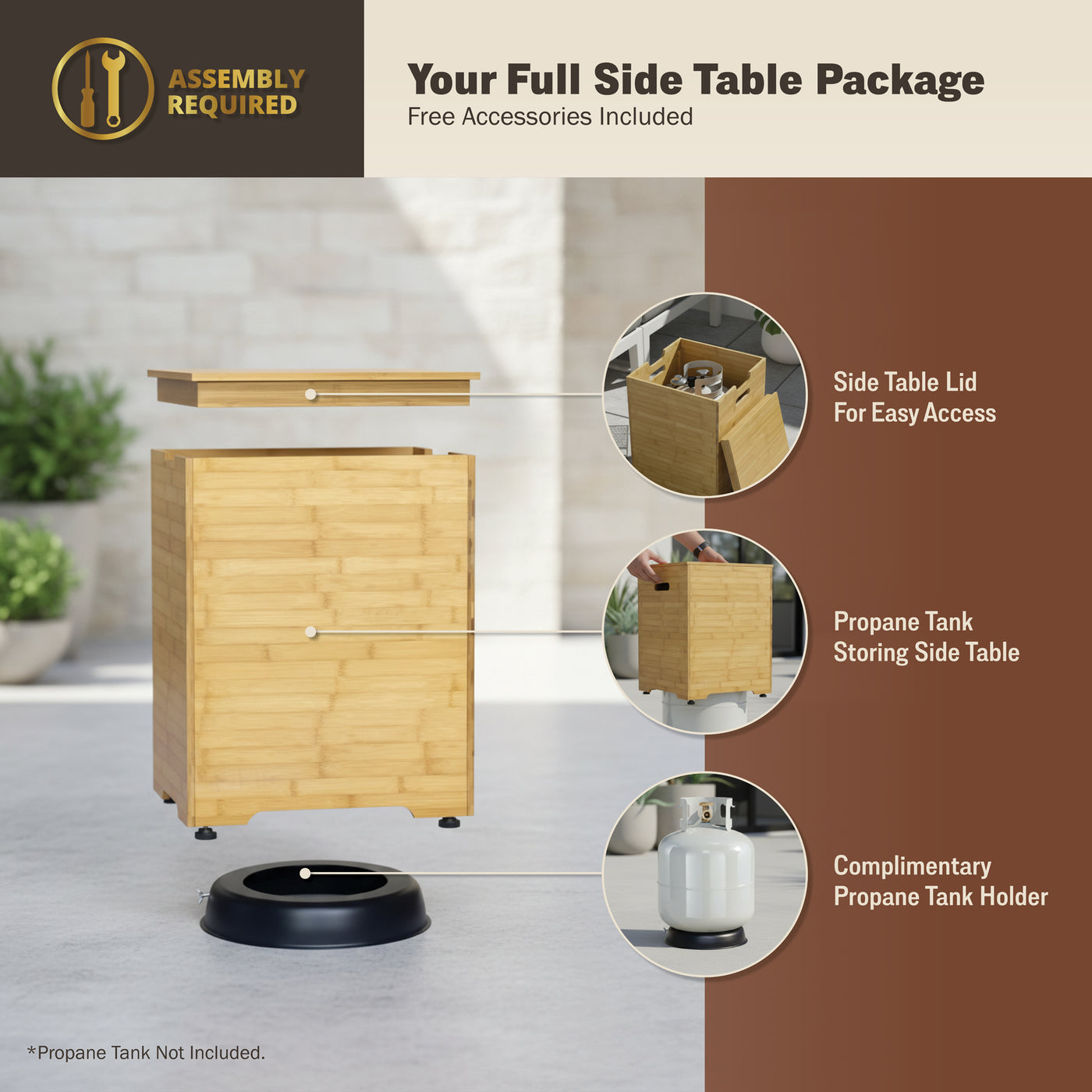 Harmony 43-Inch Bamboo Fire Pit Coffee Table & Side Table Set