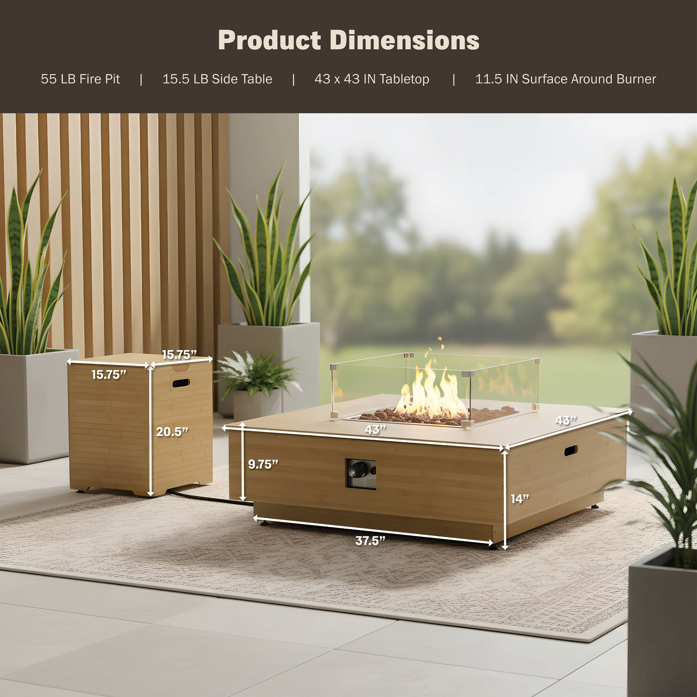 Harmony 43-Inch Bamboo Fire Pit Coffee Table & Side Table Set