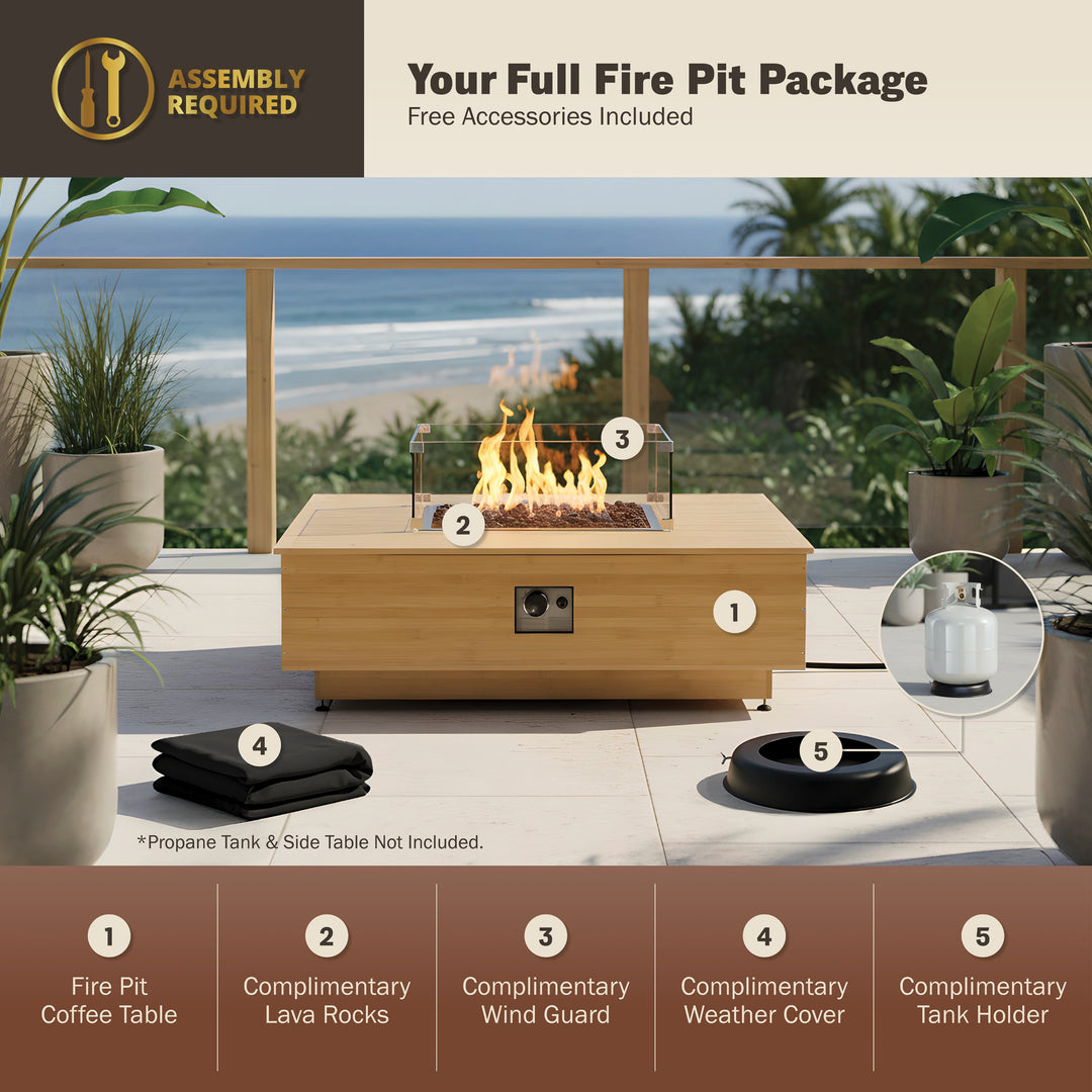 Harmony 43-Inch Bamboo Fire Pit Coffee Table – Kinger Home