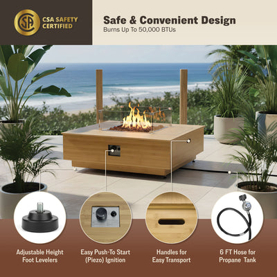 Harmony 43-Inch Bamboo Fire Pit Coffee Table