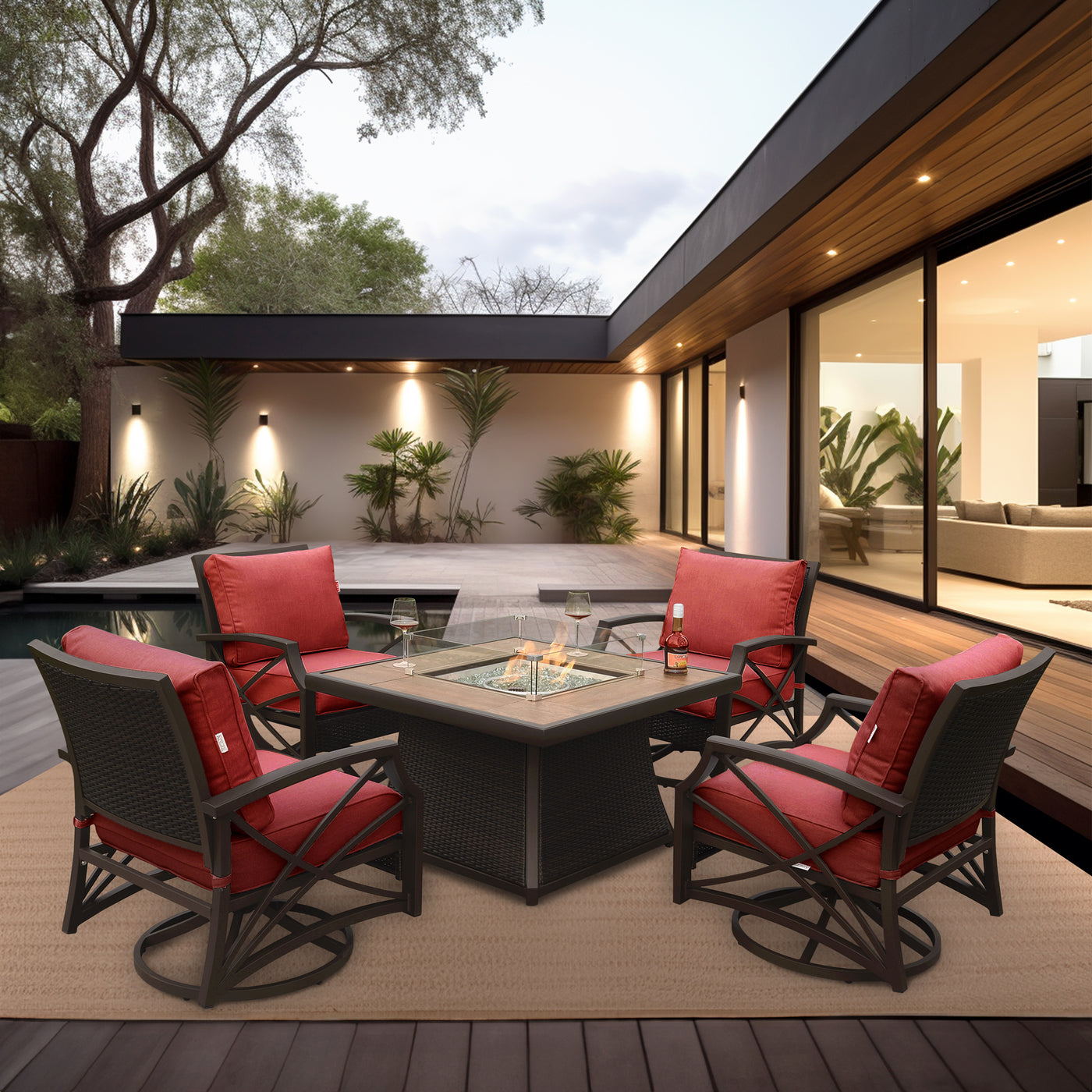 Elio 5-Piece Outdoor Fire Pit Table Set for Patio