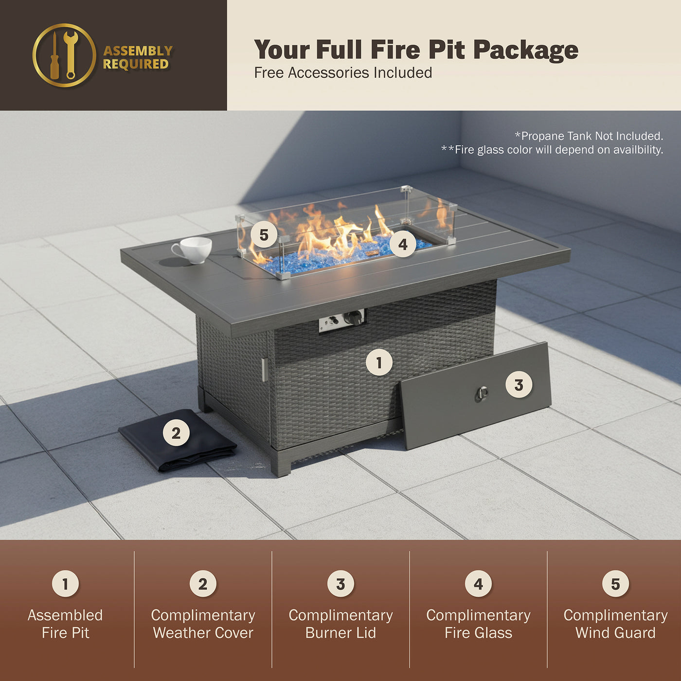 Novi 52" Outdoor Propane Fire Pit Table For Patio