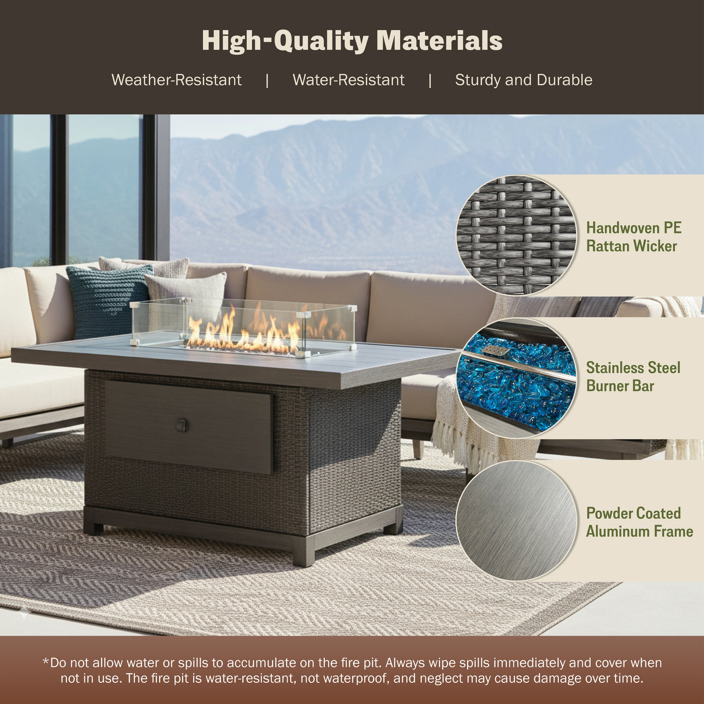 Novi 52" Outdoor Propane Fire Pit Table For Patio