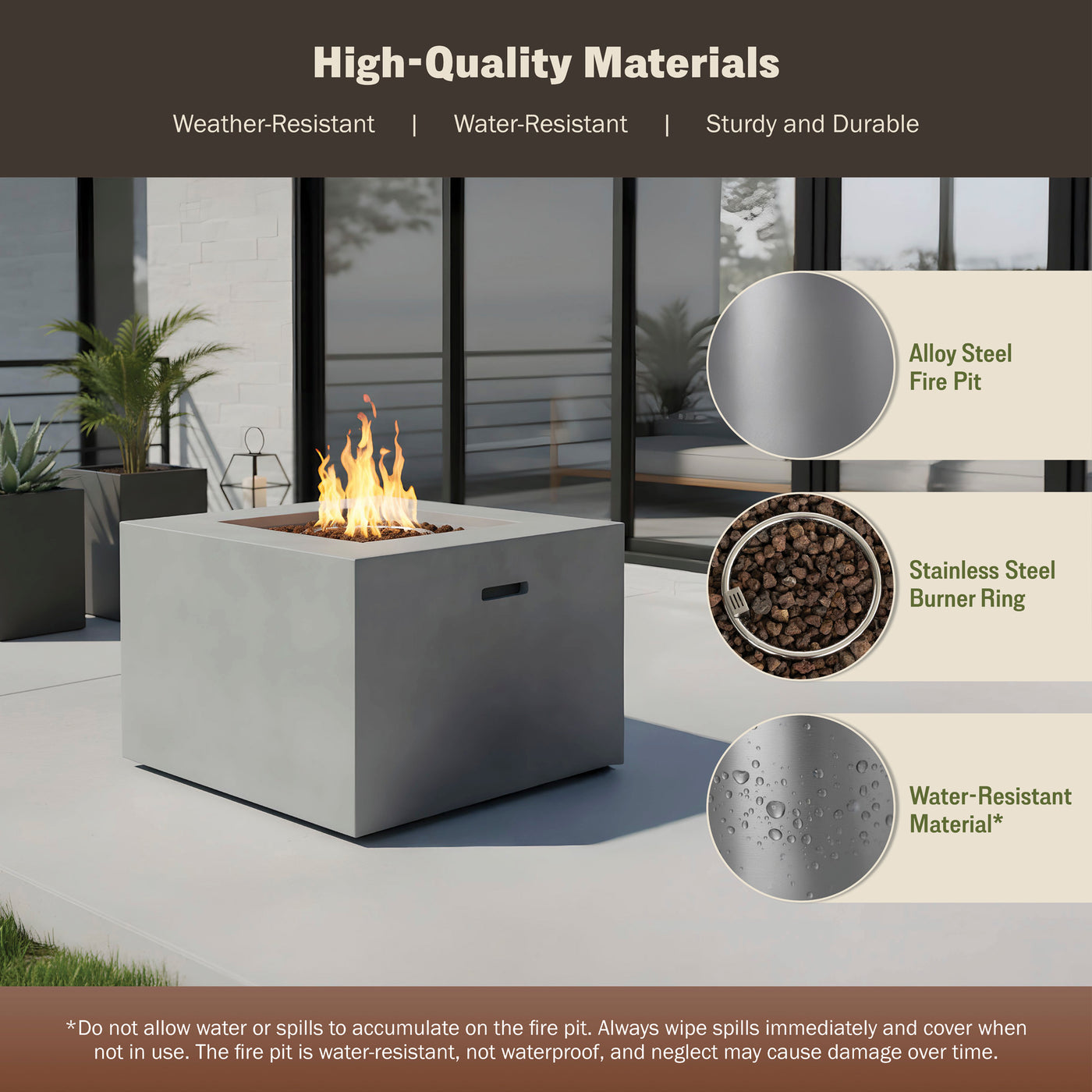 Kai 32" Outdoor Alloy Steel Fire Pit Table for Patio