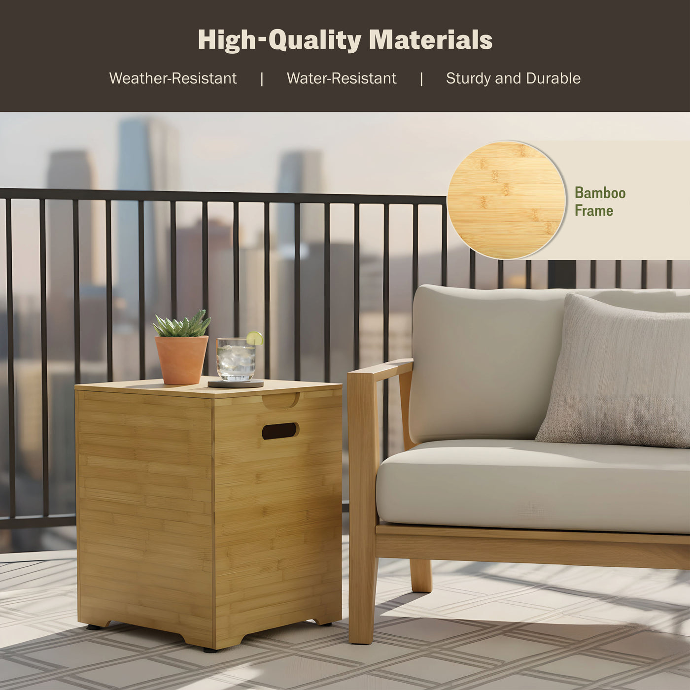 Harmony Bamboo Side Table with Propane Tank Storage