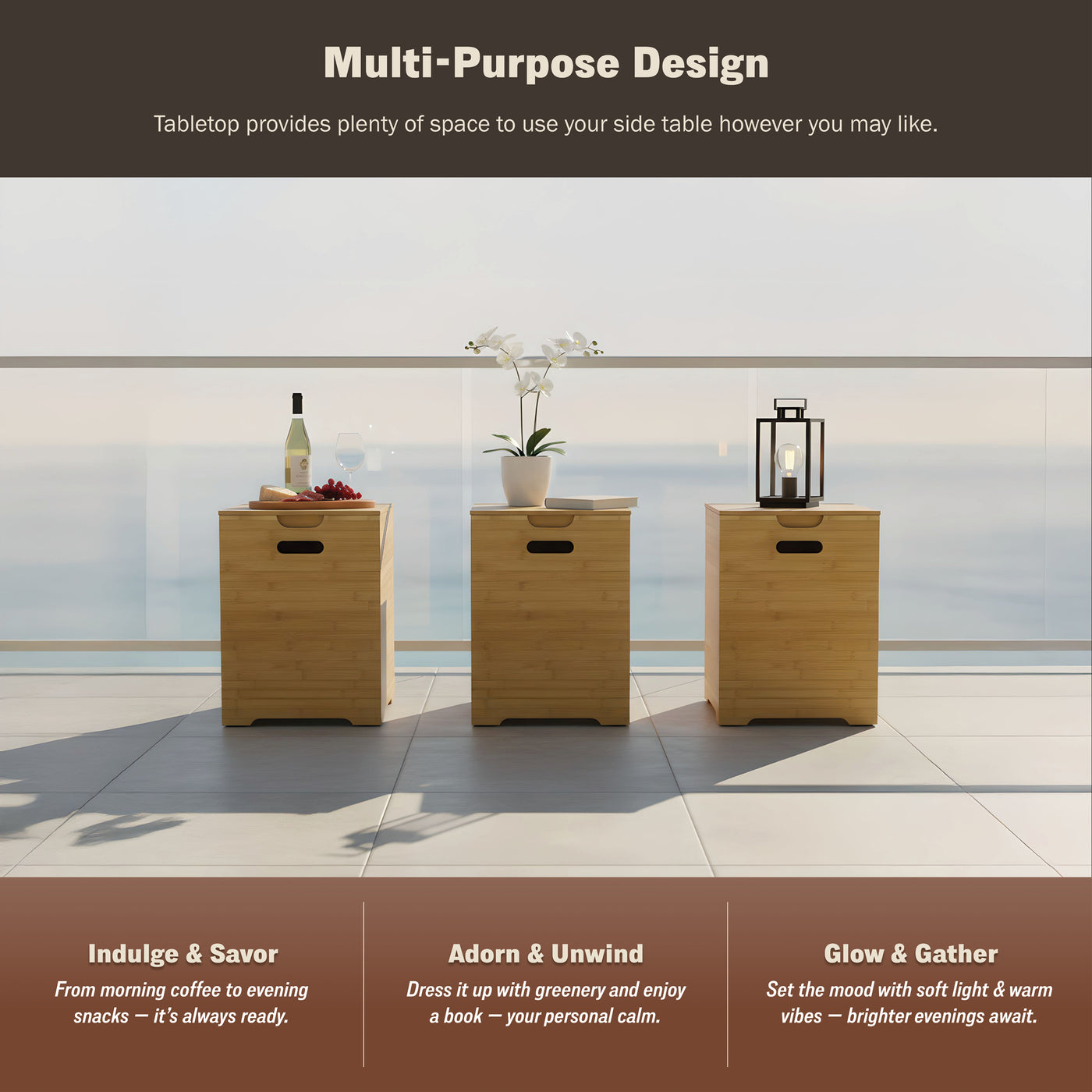 Harmony Bamboo Side Table with Propane Tank Storage