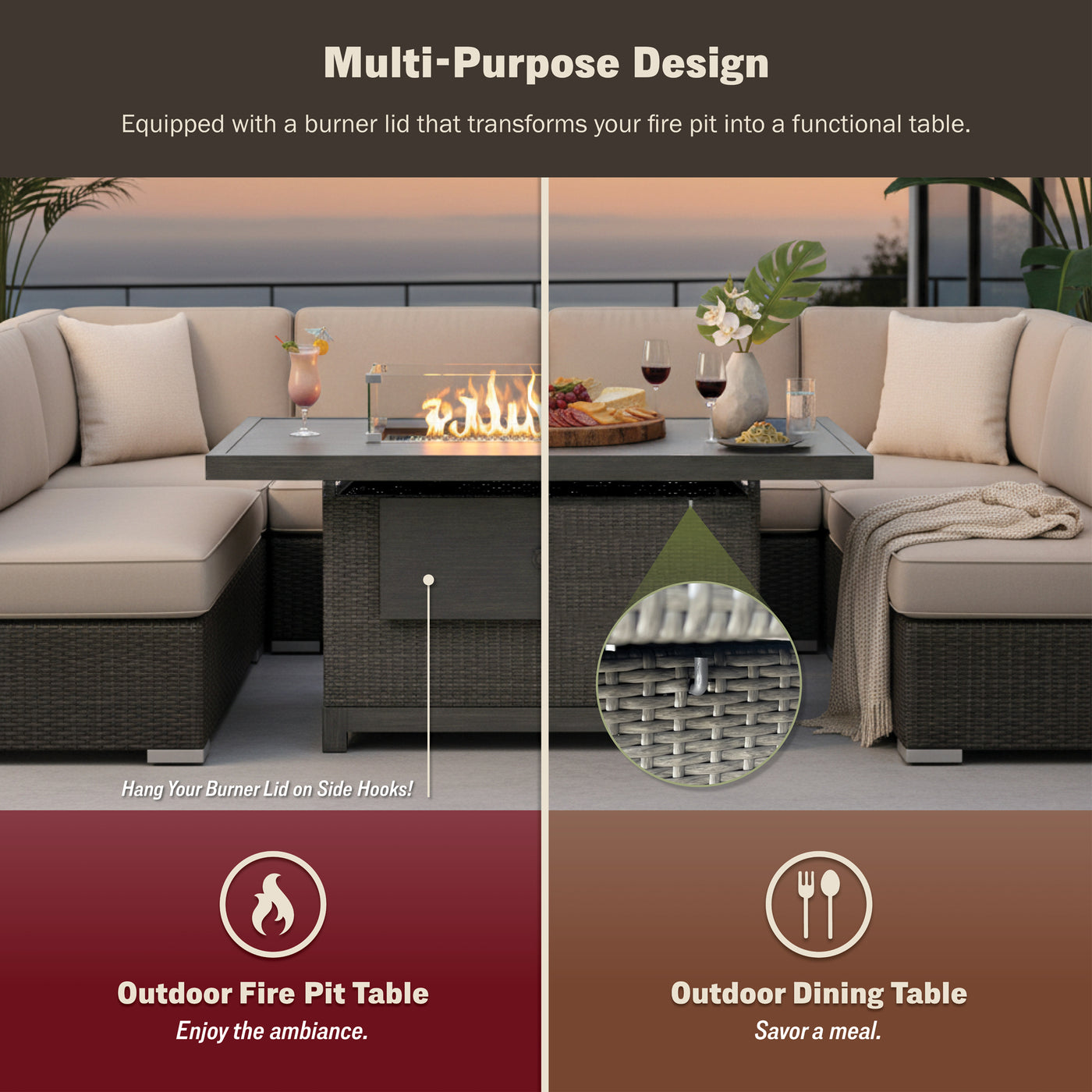 Novi 5-Piece Outdoor Fire Pit Table Set for Patio