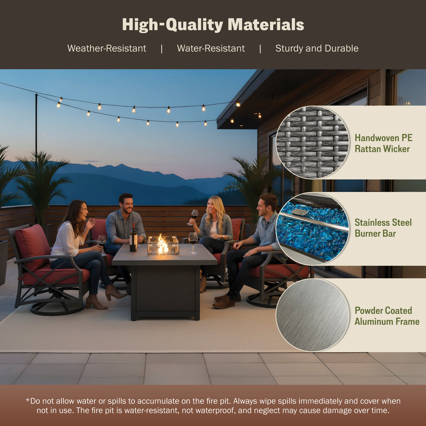 Novi 5-Piece Outdoor Fire Pit Table Set for Patio