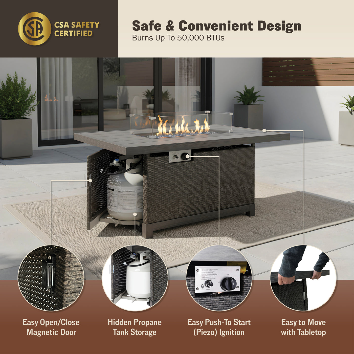 Novi 5-Piece Outdoor Fire Pit Table Set for Patio
