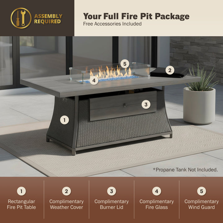 Kinger Home Isla 7-Piece Propane Fire Pit Dining Table Set