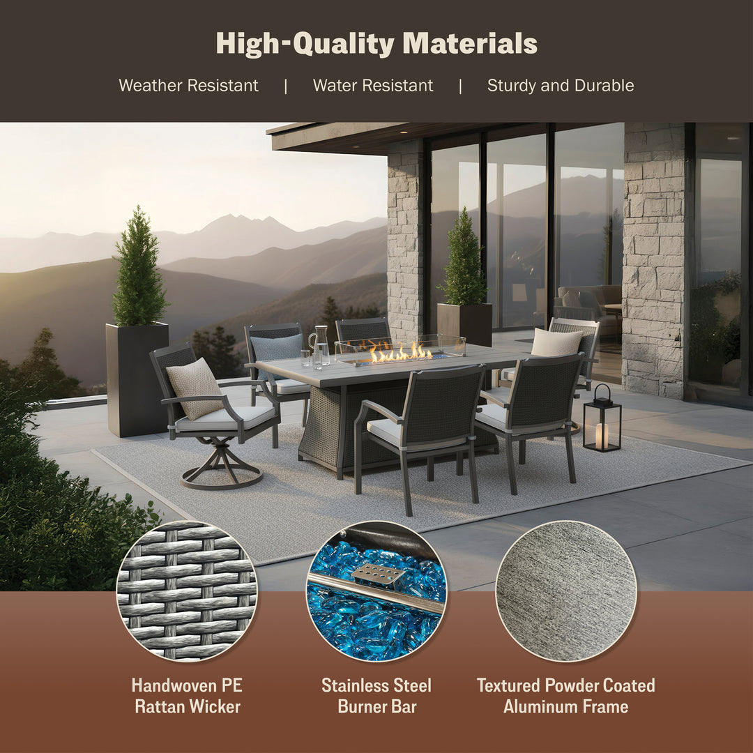 Kinger Home Isla 7-Piece Propane Fire Pit Dining Table Set