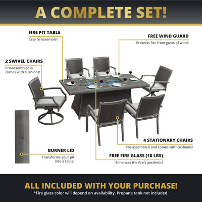 Isla 7-Piece Outdoor Fire Pit Dining Table Set for Patio