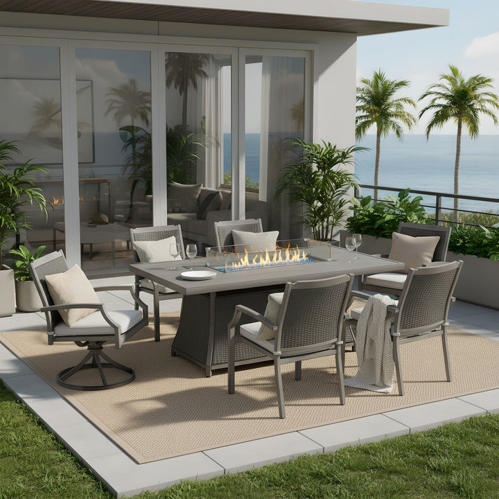 Kinger Home Isla 7-Piece Propane Fire Pit Dining Table Set