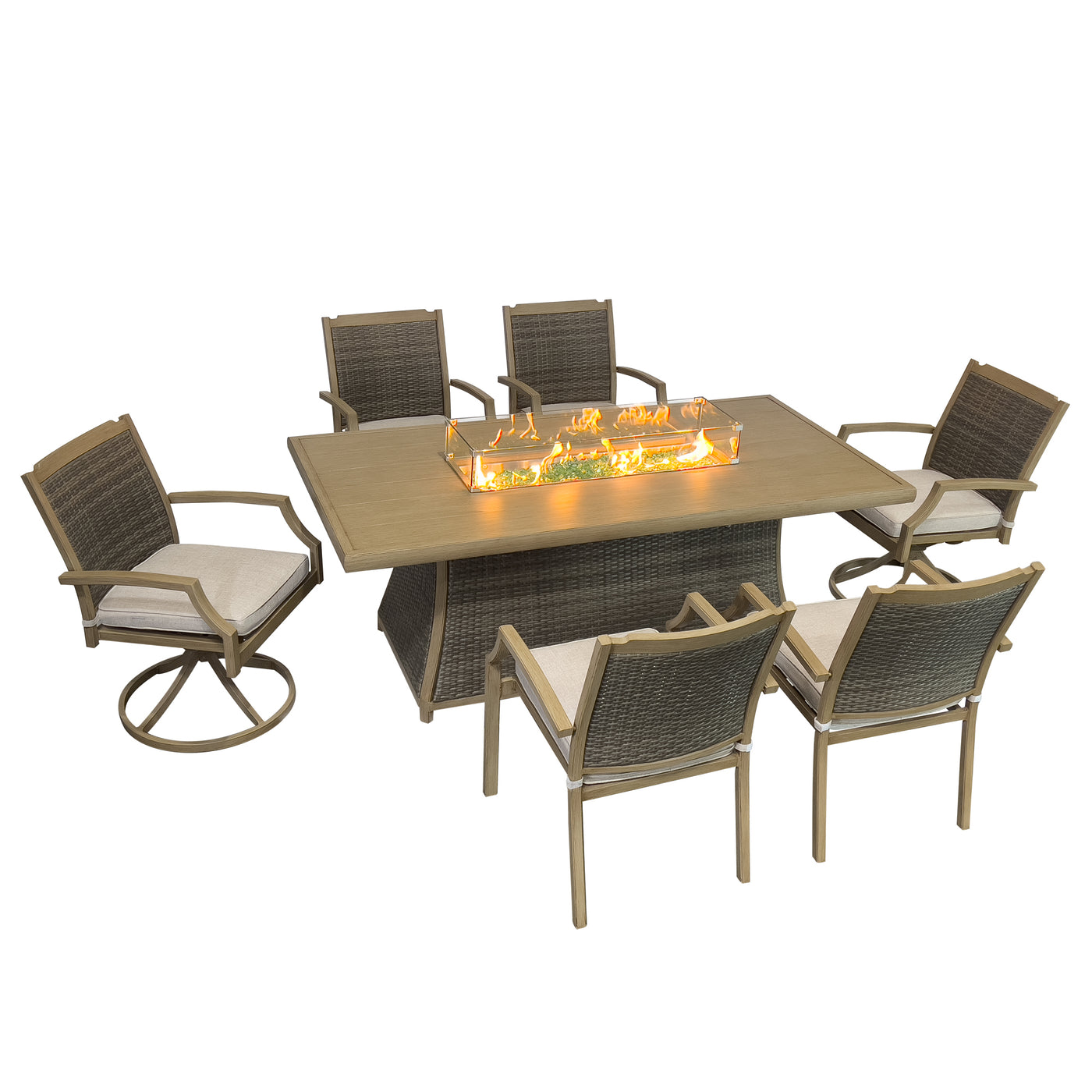 Isla 7-Piece Outdoor Fire Pit Dining Table Set for Patio