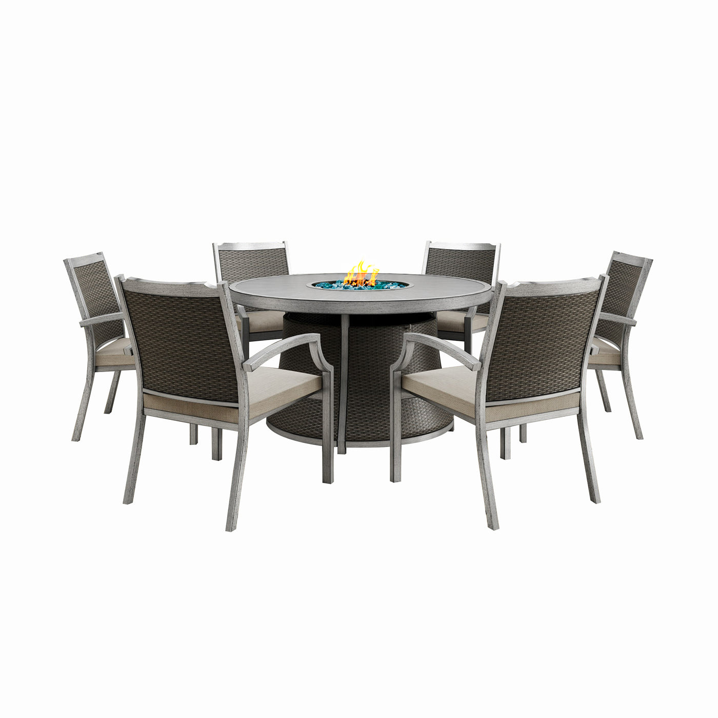 Ashton 7-Piece Round Outdoor Fire Pit Dining Table Set for Patio