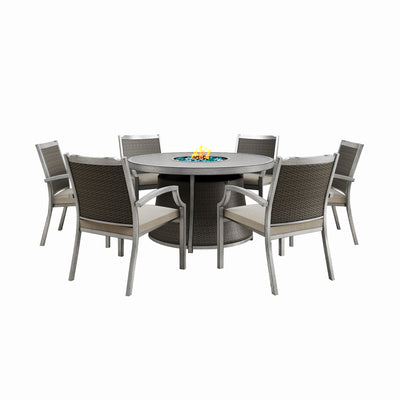 Ashton 7-Piece Round Outdoor Fire Pit Dining Table Set for Patio