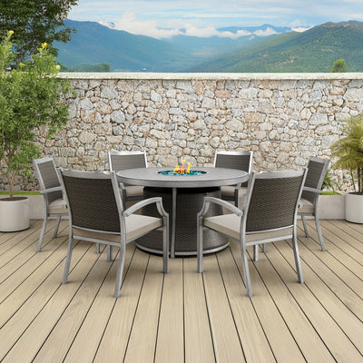 Ashton 7-Piece Round Outdoor Fire Pit Dining Table Set for Patio