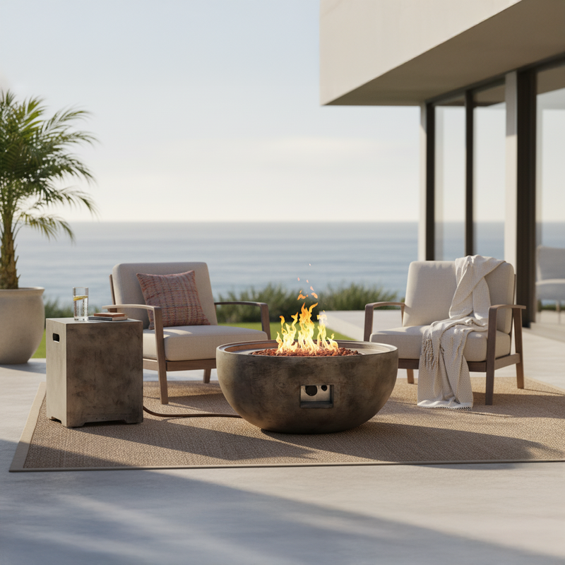 Stonebridge 31-Inch Concrete Fire Pit Bowl & Side Table Set