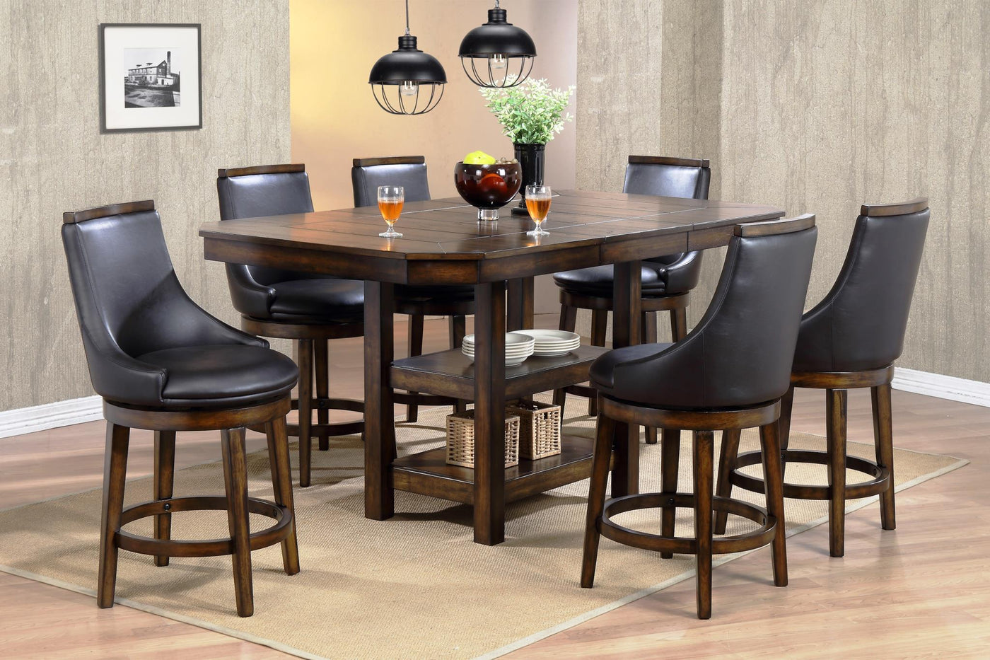 Harvest 7-Pieces Counter Height Dining Table Set With Selves