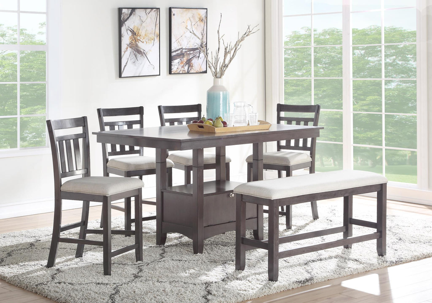 Palm Counter Height 6-Pieces Indoor Dining Set With Storage Base Table