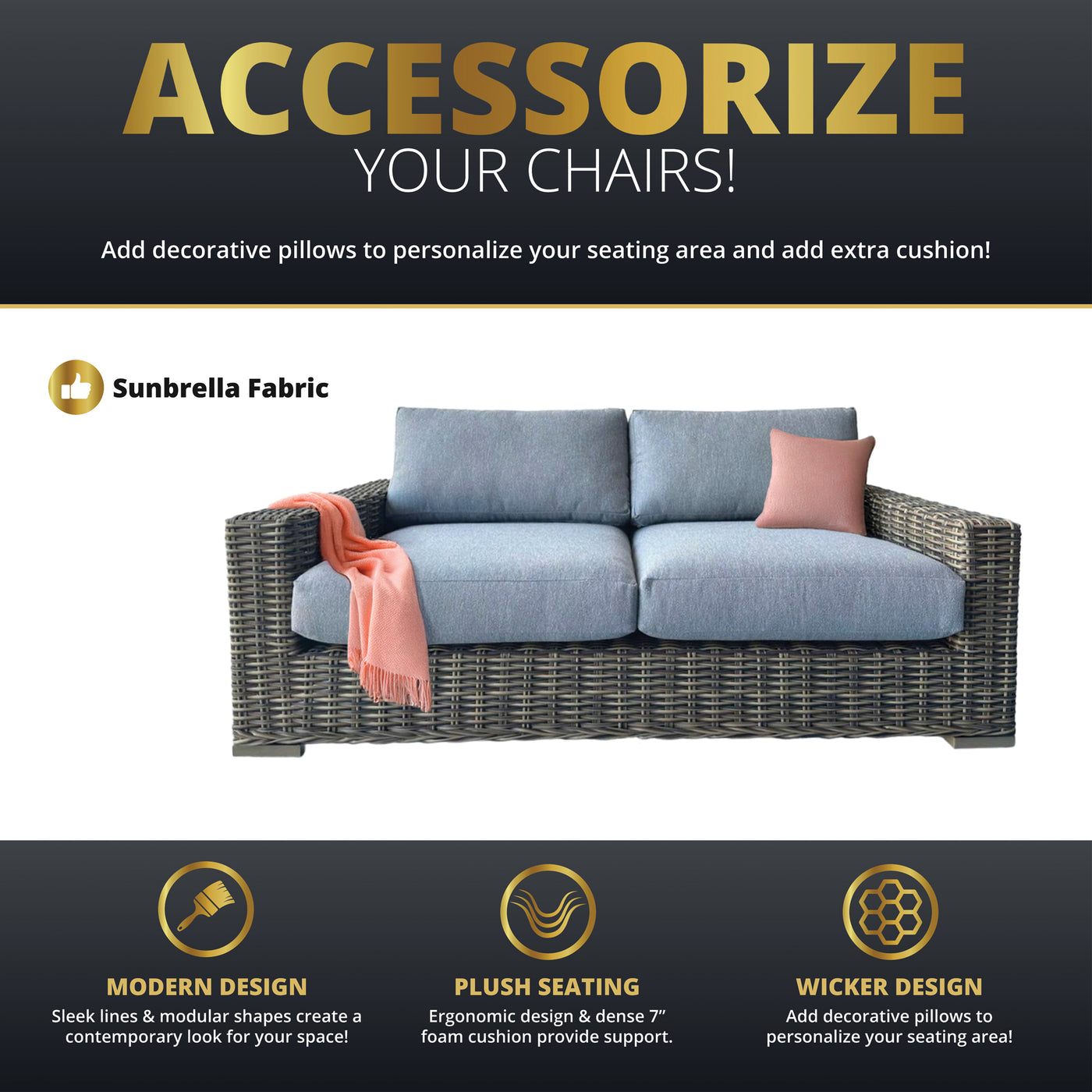 Larry Rattan Wicker Deep Seating Large Loveseat