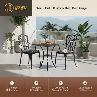 Ekta 3-Piece Outdoor Bistro Set for Patio, Multiple Colors