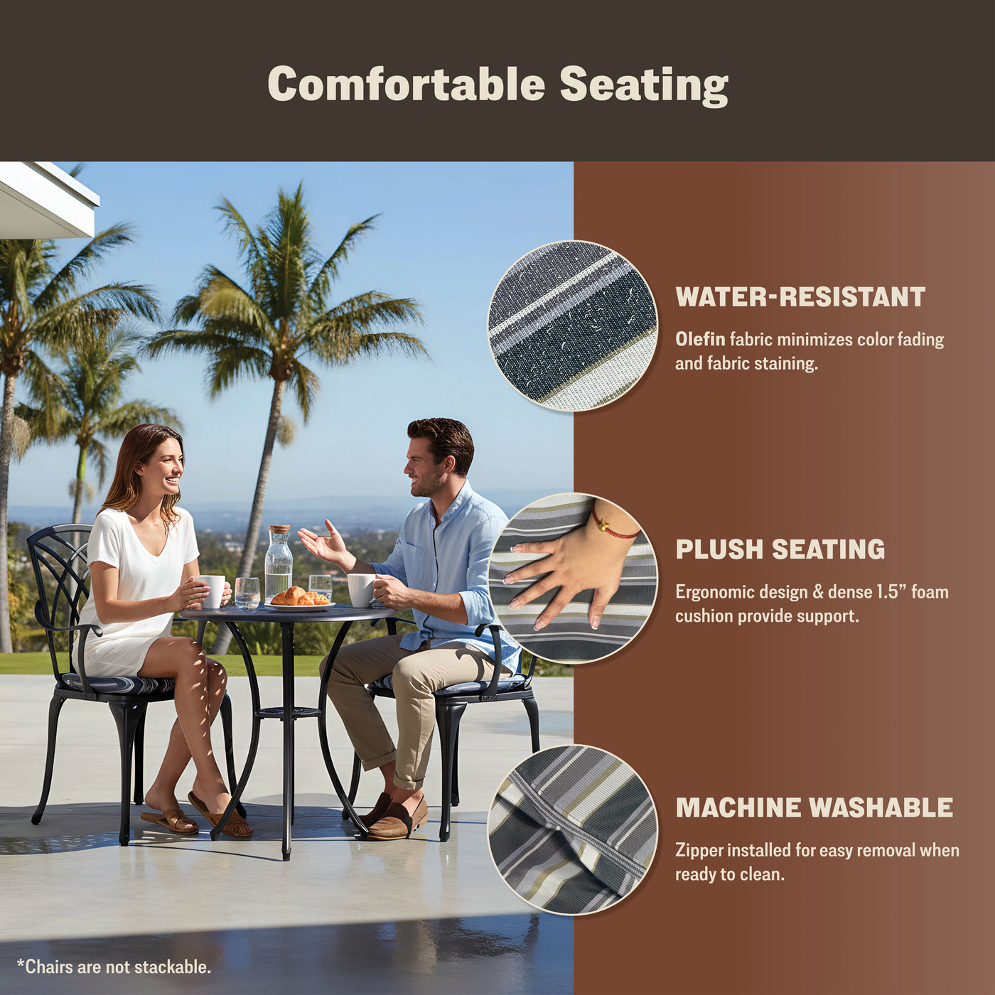 Ekta 3-Piece Outdoor Bistro Set for Patio, Multiple Colors