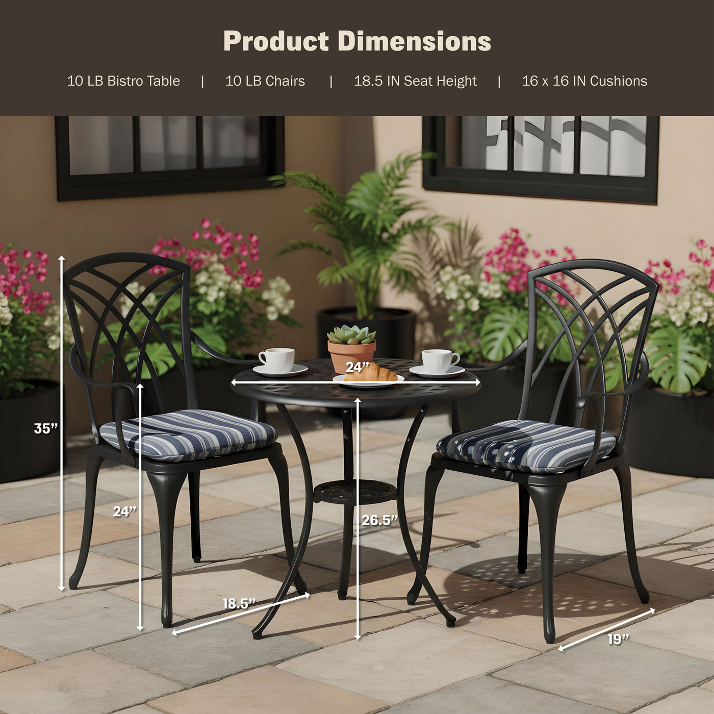 Ekta 3-Piece Outdoor Bistro Set for Patio, Multiple Colors