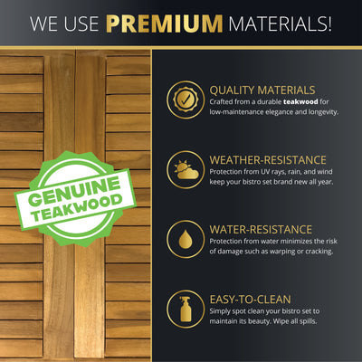 Leona 3-Piece Foldable Teakwood Outdoor Patio Bistro Set