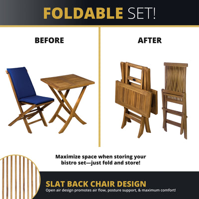 Leona 3-Piece Foldable Teakwood Outdoor Patio Bistro Set