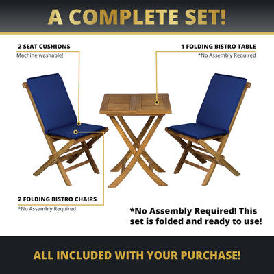Leona 3-Piece Foldable Teakwood Outdoor Patio Bistro Set