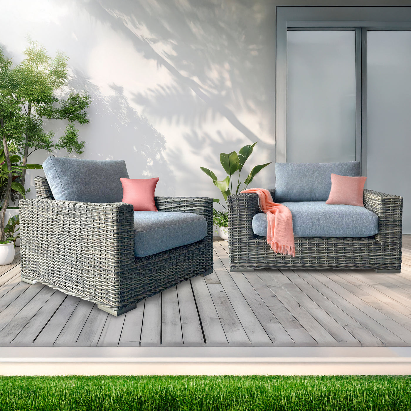 Larry Rattan Wicker Deep Seating Stationary Chairs - Set of 2