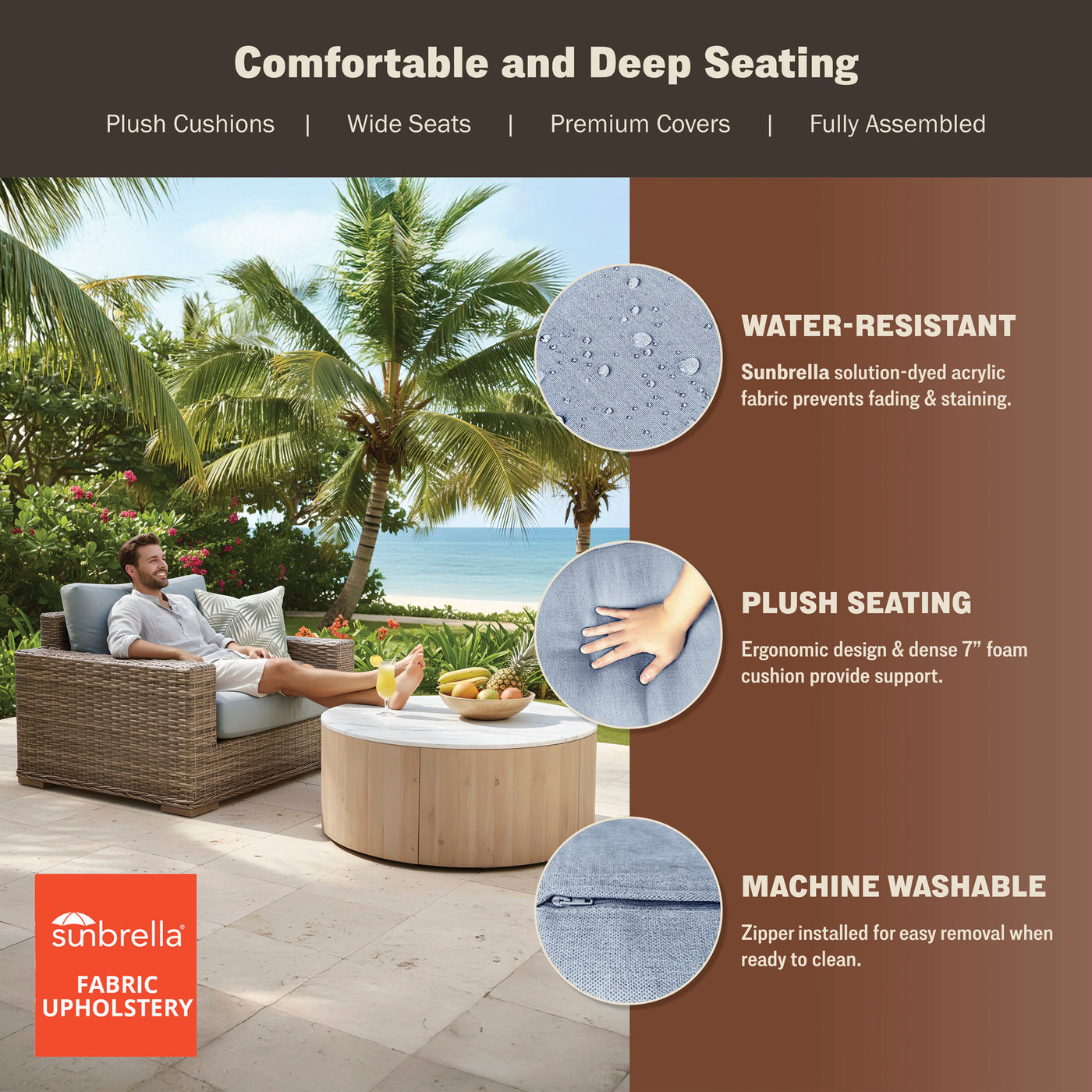 Larry Deep Seating Stationary Chairs (Set of 2)