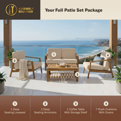 Luna 4-Piece Teakwood Deep Seating Patio Set