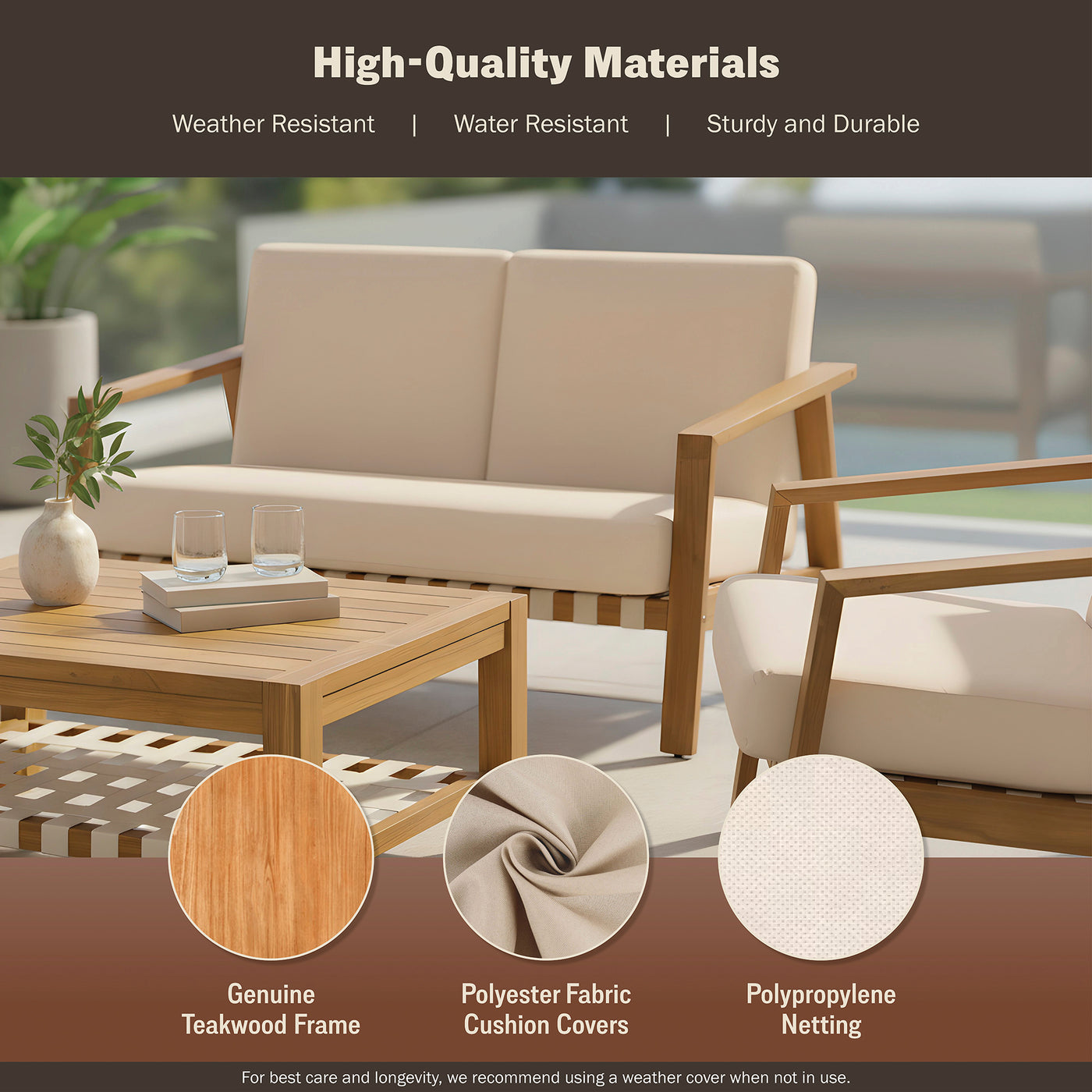 Luna 4-Piece Teakwood Deep Seating Patio Set