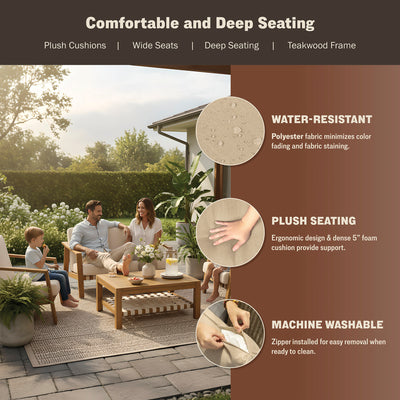 Luna 4-Piece Teakwood Deep Seating Patio Set