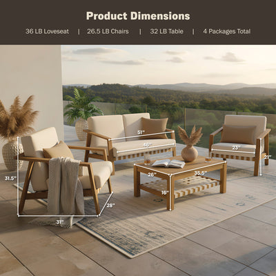 Luna 4-Piece Teakwood Deep Seating Patio Set
